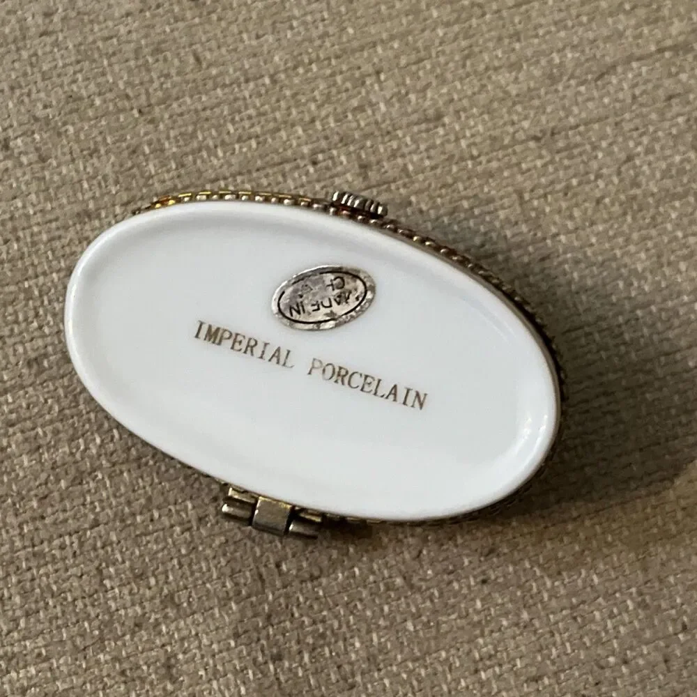 Vintage Imperial Porcelain Bible Verse Hinged Trinket Box  Psalm 111:2 Mini Size